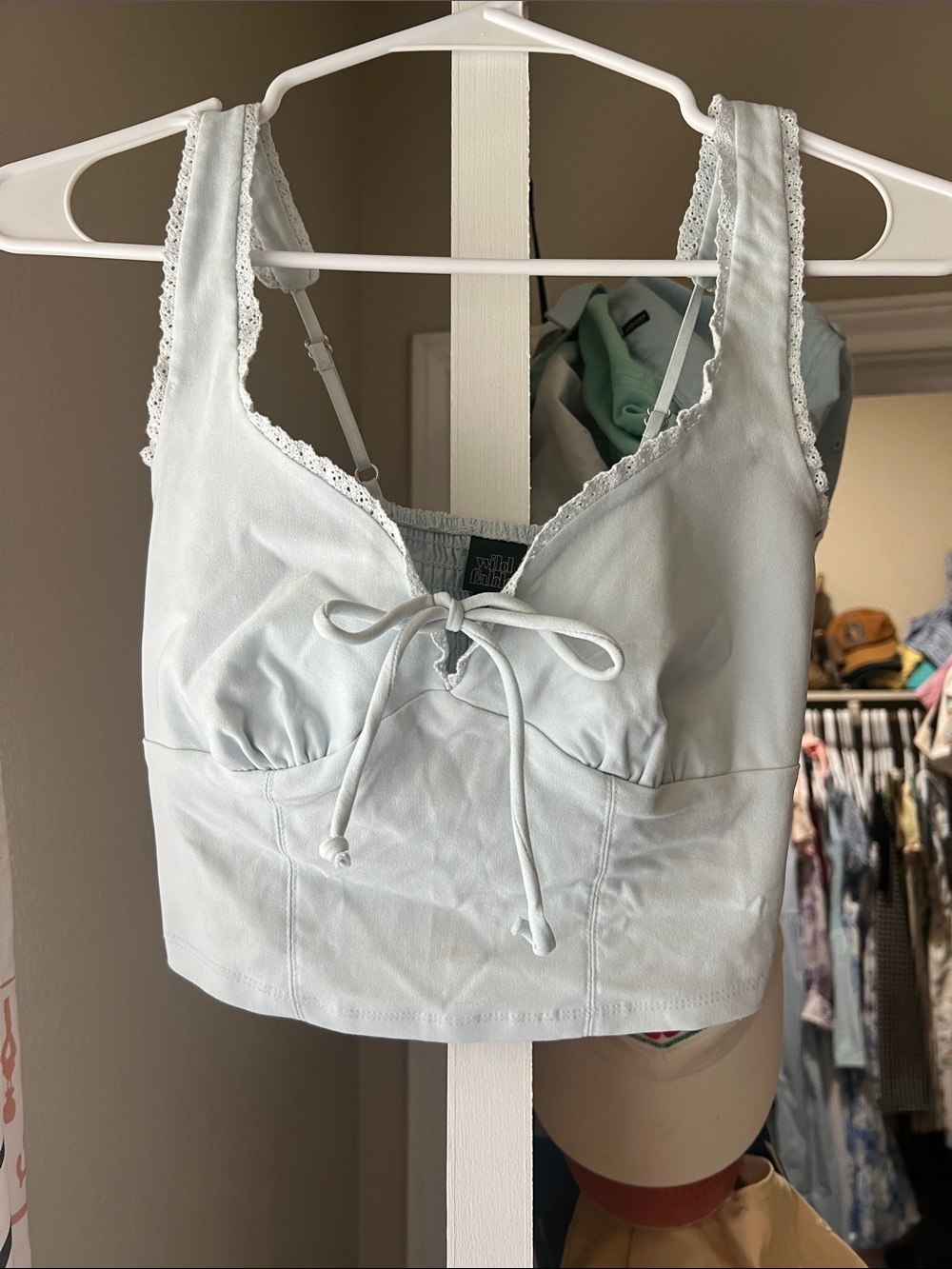 wild fable Light Blue Lace-Trim Crop Bandeau Top